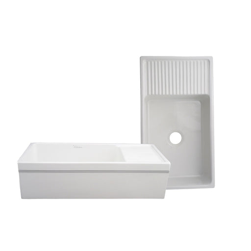 Whitehaus WHQD540-WHITE Farmhaus Fireclay Quatro Alcove Large Reversible Sink