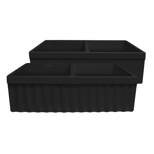 Whitehaus WHQDB332-M-BLACK Farmhaus Quatro Alcove Reversible Matte Double Bowl Fireclay Kitchen Sink