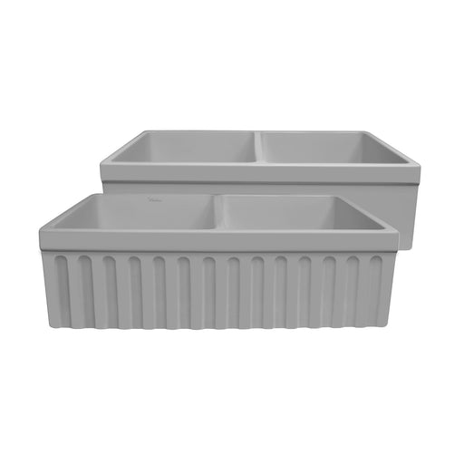 Whitehaus WHQDB332-M-LIGHTCEMENT Farmhaus Quatro Alcove Reversible Double Bowl Fireclay Kitchen Sink
