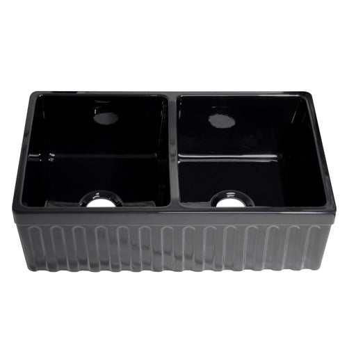 Whitehaus WHQDB332-BLACK Farmhaus Fireclay Quatro Alcove Reversible Double Bowl Sink