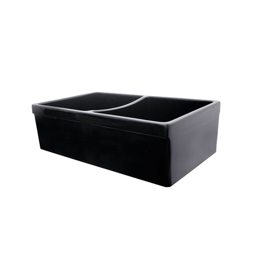 Whitehaus WHQDB532-BLACK Farmhaus Fireclay Quatro Alcove Reversible Double Bowl Sink