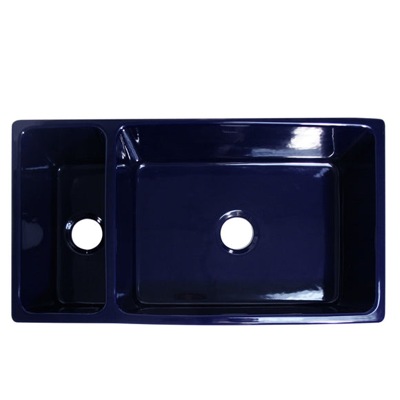 Whitehaus WHQDB542-BLUE Farmhaus Fireclay Quatro Alcove Large Reversible Sink