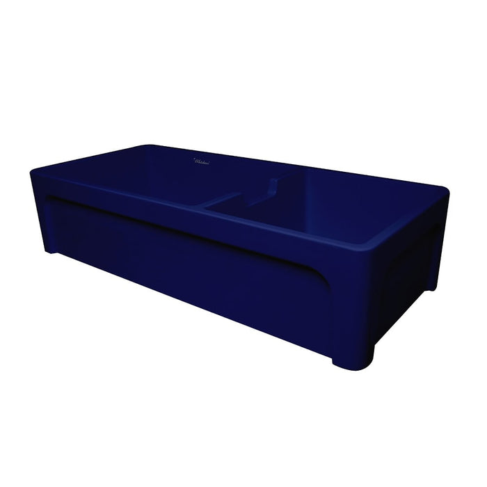 Whitehaus WHQDB5542-BLUE Glencove Fireclay 42" Large Double Bowl Reversible Sink with Front Apron