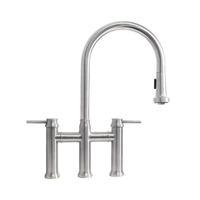 Whitehaus WHS6900-PDK-BSS Waterhaus Stainless Steel Bridge Faucet with a Gooseneck Swivel Spout