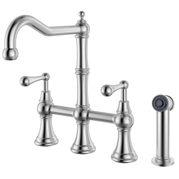 Whitehaus WHSB14007-SK-BSS Waterhaus Stainless Steel Bridge Faucet with a Traditional Spout