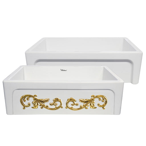 Whitehaus WHSIV3333OR-GOLD St. Ives Ornamental 33" Reversible Fireclay Kitchen Sink