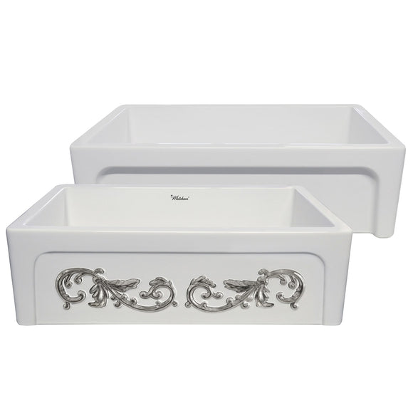 Whitehaus WHSIV3333OR-PLATINUM St. Ives Ornamental 33" Reversible Fireclay Kitchen Sink