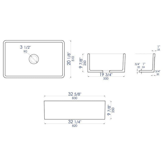 ALFI ABCO3320SB Concrete Color 33" Reversible Fireclay Farmhouse Kitchen Sink