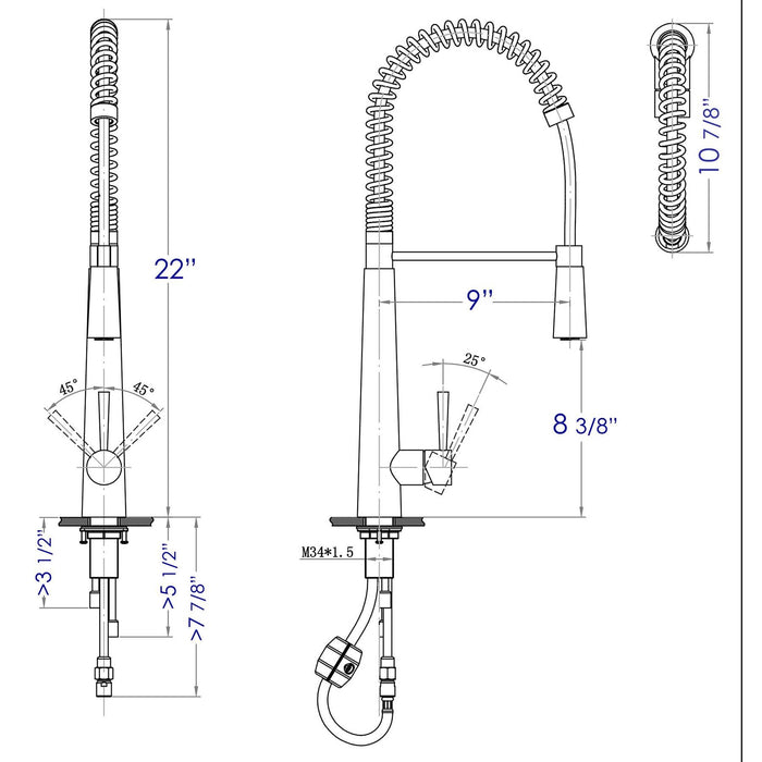 ALFI Brand AB2039 Solid Stainless Steel Commercial Spring Kitchen Faucet