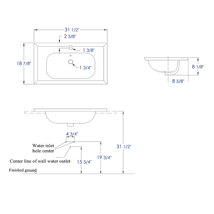 EAGO BH003 White Ceramic 32" x 19" Rectangular Drop in Sink