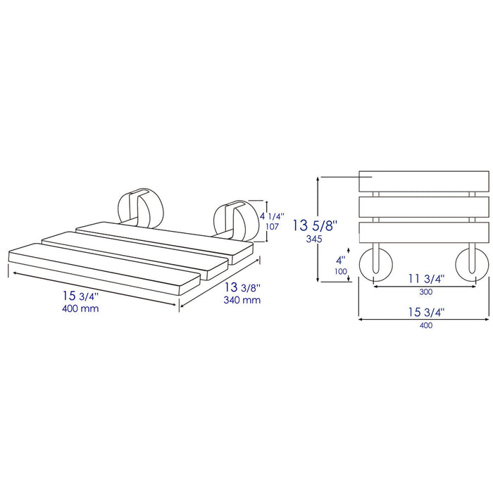 ALFI Brand ABS16R-BN Brushed Nickel 16" Folding Teak Wood Shower Seat Bench