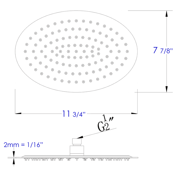 ALFI RAIN128-PSS 12" Oval Polished Stainless Steel Ultra Thin Rain Shower Head