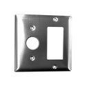 Double gang switch plate in polished metal with round and rectangular openings