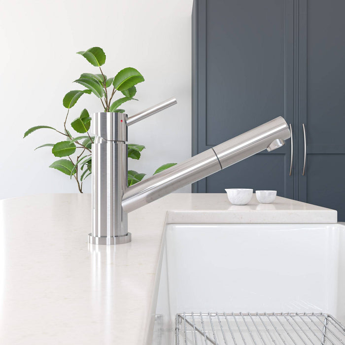 ALFI AB2025-BSS Solid Brushed Stainless Steel Pull Out Single Hole Faucet