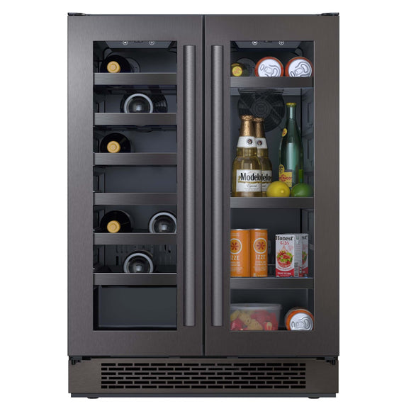 24 In Built-In Black Stainless French Door Dual Zone Wine And Beverage Cooler