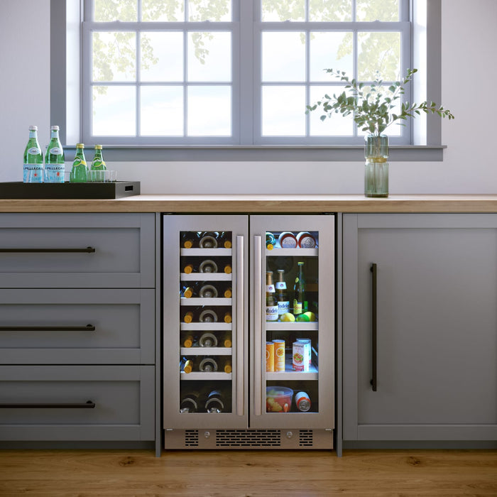 Avallon AWBC241GGFDBLSS 24" Wide 21 Bottle Capacity and 64 Can Capacity Beverage Center in Black Stainless Steel