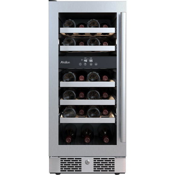 23 Bottle 15 Built-In Dual Zone Stainless Steel Wine Refrigerator Left Hinged