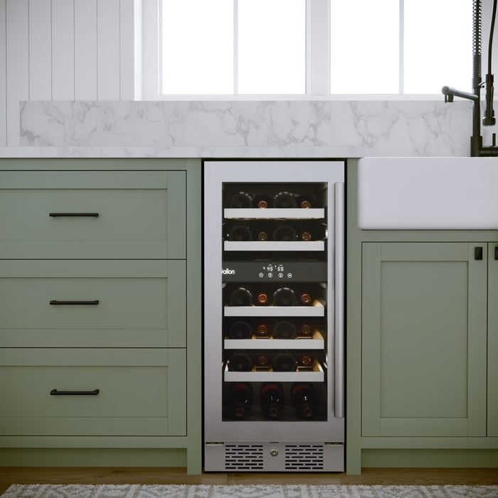 Avallon AWC151DBLSS 15" Wide 23 Bottle Capacity Dual Zone Wine Cooler in Black Stainless Steel