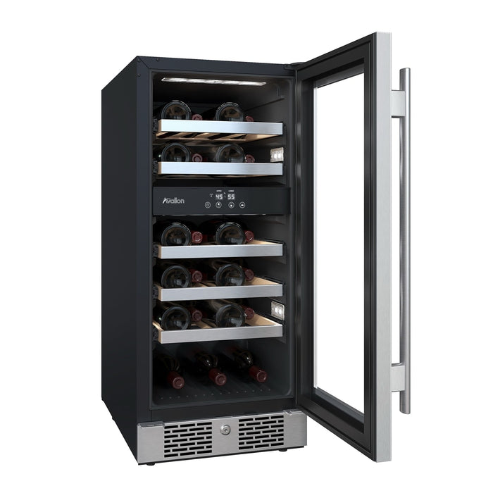 Avallon AWC152DZRH 15" Wide 23 Bottle Capacity Dual Zone Wine Cooler in Stainless Steel