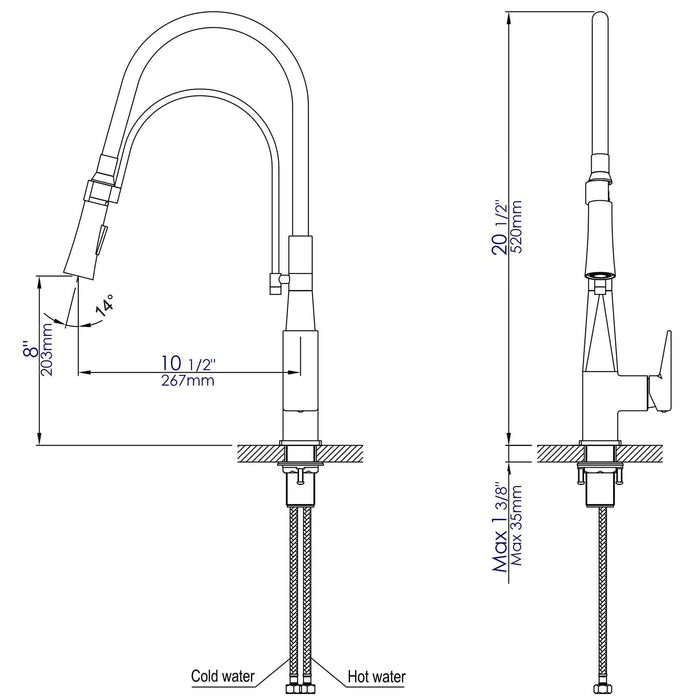 ALFI Brand ABKF3023-PC Polished Chrome Square Kitchen Faucet with Black Rubber Stem