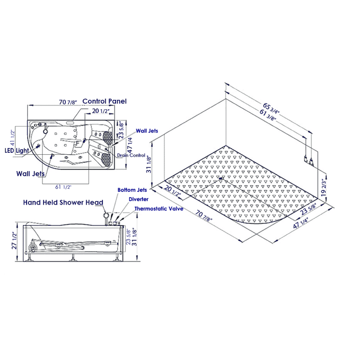 EAGO AM124ETL-L 6 ft Left Corner Acrylic White Whirlpool Bathtub for Two