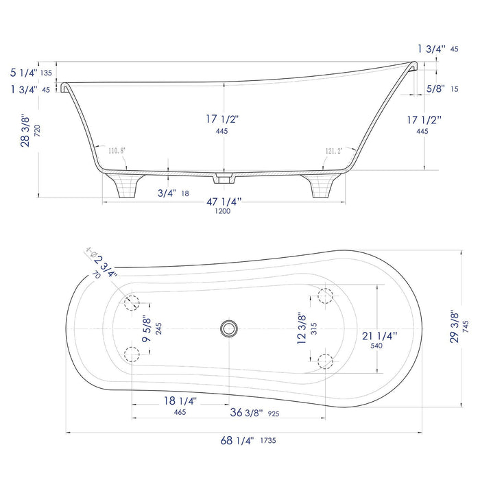 ALFI Brand AB9960 67" White Matte Clawfoot Solid Surface Resin Bathtub