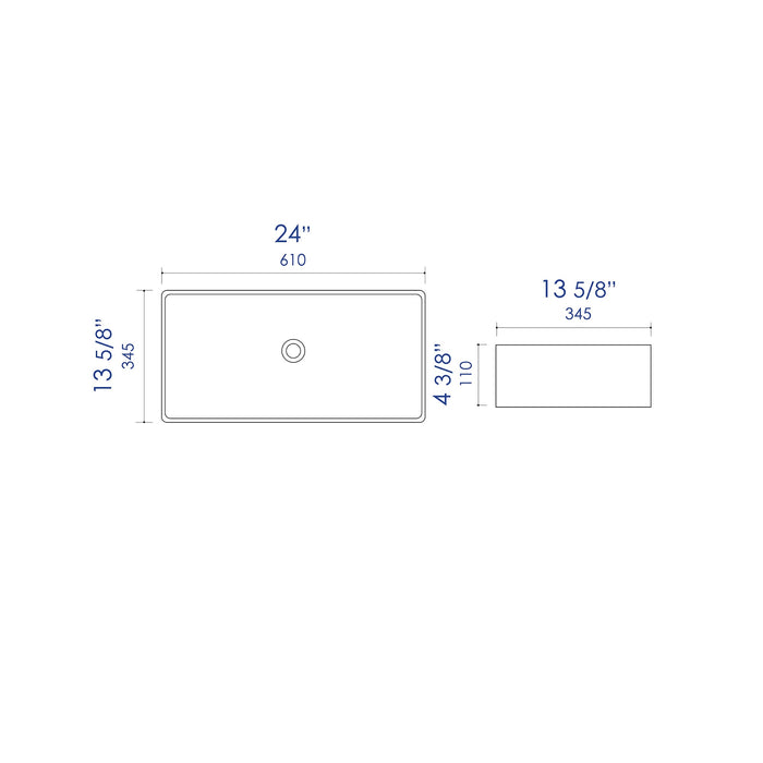 ALFI Brand ABC902-BM Black Matte 24" Modern Rectangular Above-Mount Ceramic Sink
