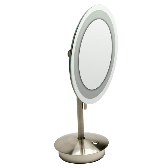 ALFI Brand ABM9FLED-BN Brushed Nickel Tabletop Round 9" 5x Magnifying Cosmetic Mirror with Light