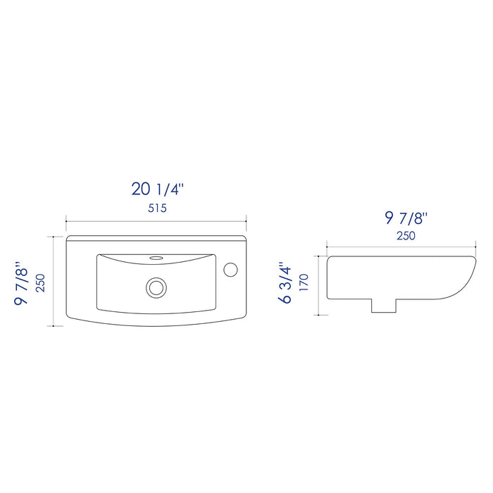 ALFI Brand ABC115 White 20" Small Wall Mounted Ceramic Sink with Faucet Hole