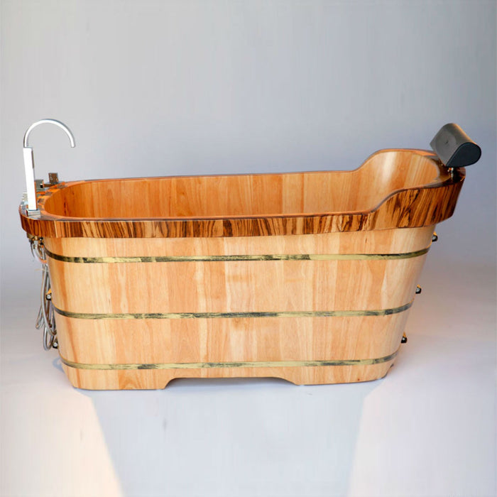 ALFI Brand AB1148 59" Free Standing Wooden Bathtub with Chrome Tub Filler