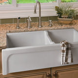 ALFI AB3618ARCH-W 36" White Arched Apron Wall Fireclay Double Bowl Farm Sink