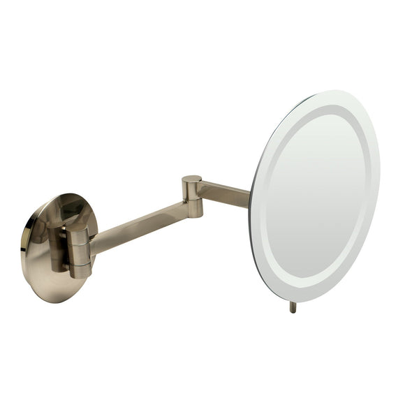 ALFI Brand ABM9WLED-BN Brushed Nickel Wall Mount Round 9" 5x Magnifying Cosmetic Mirror with Light