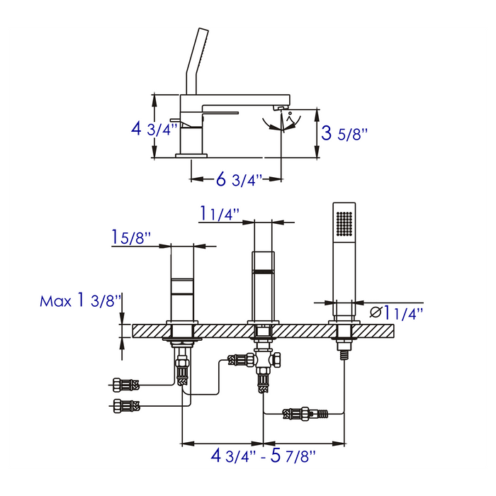 ALFI AB2322-BN Brushed Nickel Deck Mounted Tub Filler and Square Shower Head