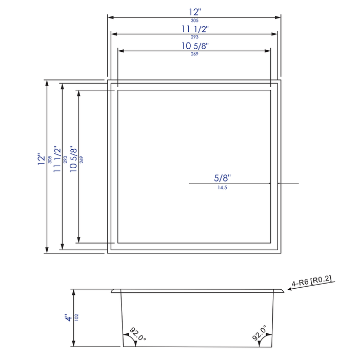 ALFI ABN1212-PSS 12 x 12 Polished Stainless Steel Square Single Shelf Bath Shower Niche
