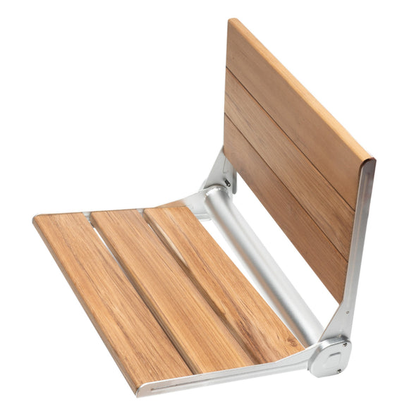 ALFI Brand ABS17 17" Folding Teak Wood Shower Seat Bench with Backrest