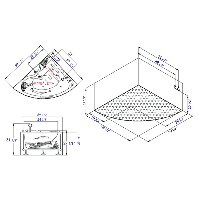 EAGO AM125ETL 5 ft Corner Acrylic White Whirlpool Bathtub for Two with Fixtures