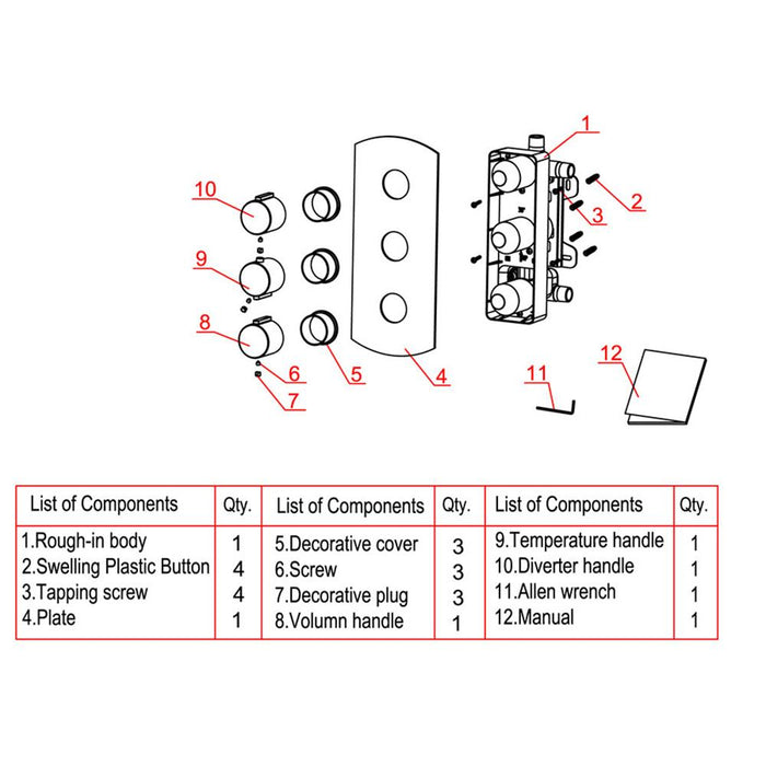 ALFI AB4001-PC Polished Chrome Concealed 3-Way Thermostatic Shower Mixer