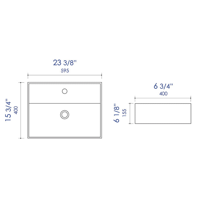 ALFI Brand ABC901-BM Black Matte 24" Modern Rectangular Above-Mount Ceramic Sink with Faucet Hole