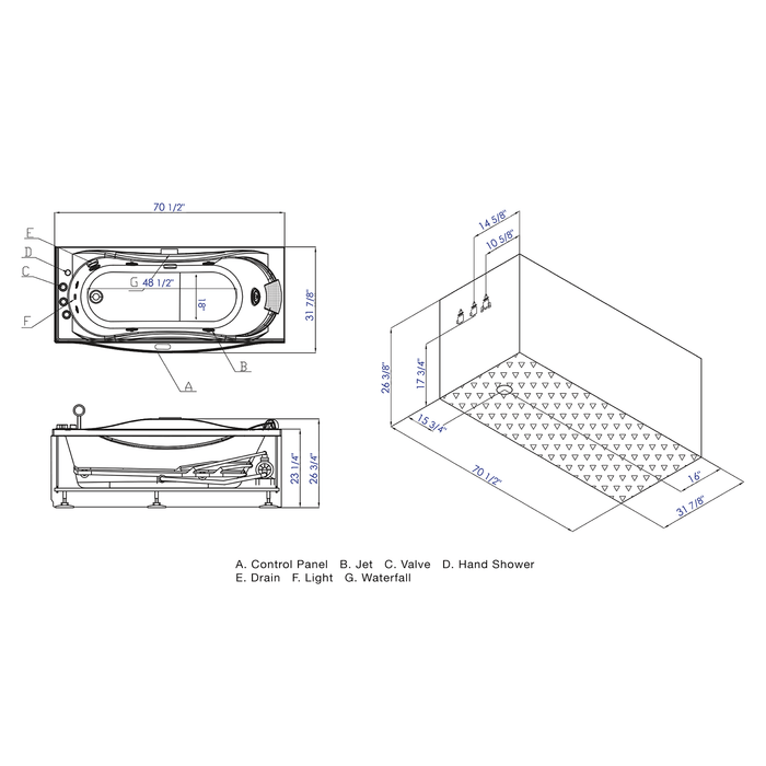 EAGO AM189ETL-L 6 ft Left Drain Acrylic White Whirlpool Bathtub with Fixtures