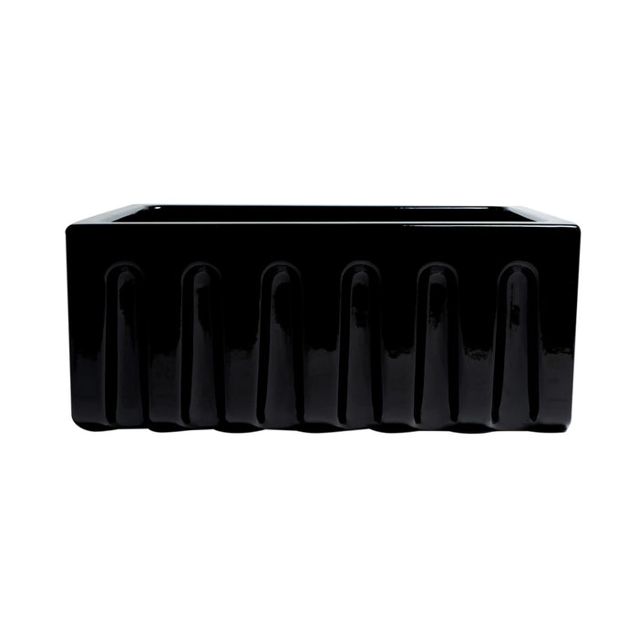 ALFI AB2418HS-BG 24" Black Gloss Reversible Smooth / Fluted Fireclay Farm Sink