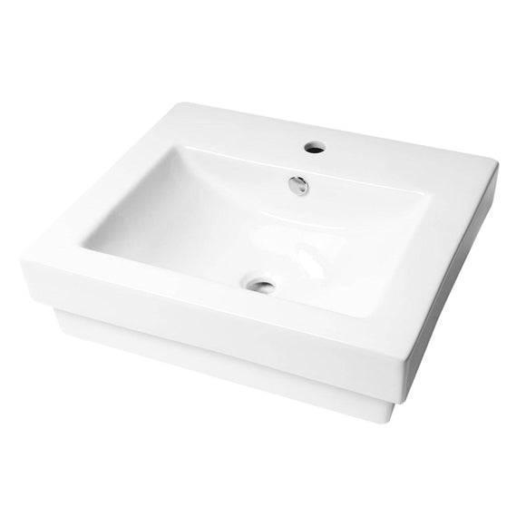 ALFI Brand ABC701 White Modern 24" Rectangular Semi Recessed Ceramic Sink with Faucet Hole