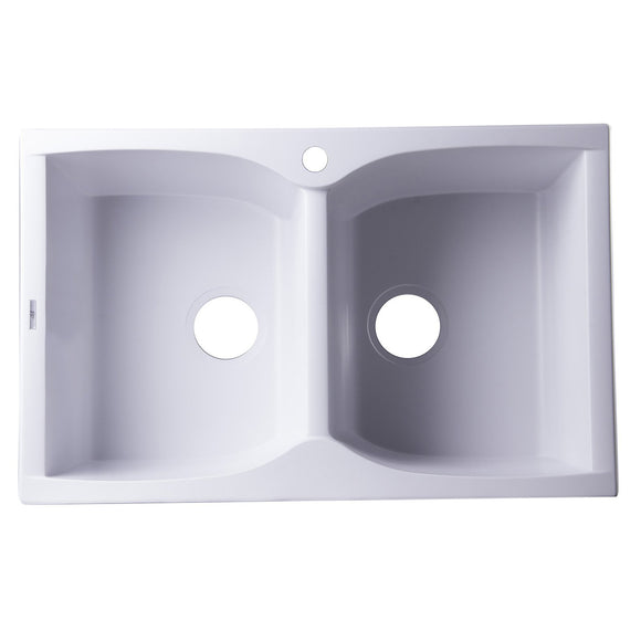 ALFI AB3220DI-W White 32" Drop-In Double Bowl Granite Composite Kitchen Sink