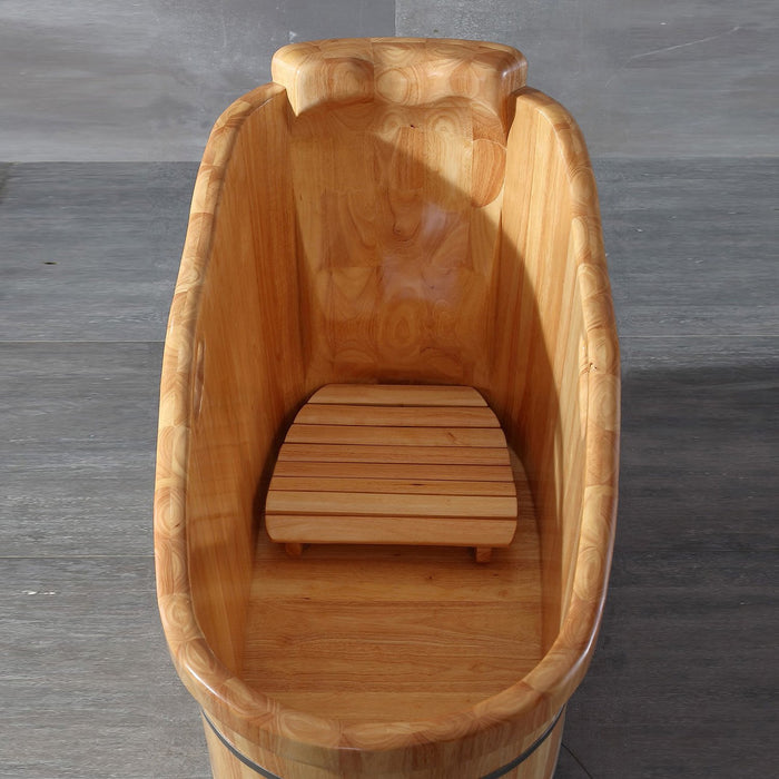 ALFI Brand AB1187 57" Freestanding Rubber Wooden Soaking Bathtub with Headrest