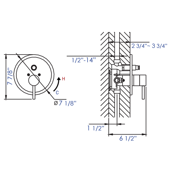 ALFI AB1701-BN Brushed Nickel Pressure Balanced Round Shower Mixer with Diverter
