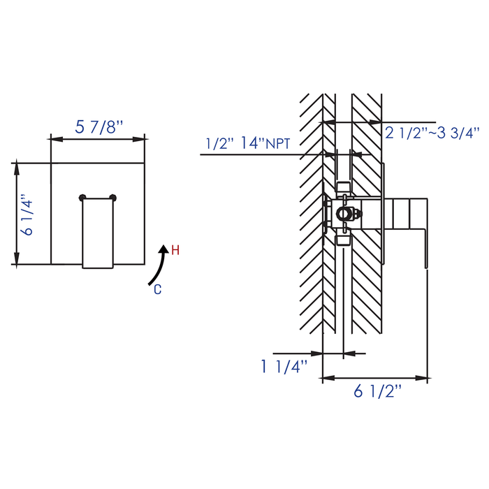 ALFI Brand AB6701-BN Brushed Nickel Modern Square Pressure Balanced Shower Mixer