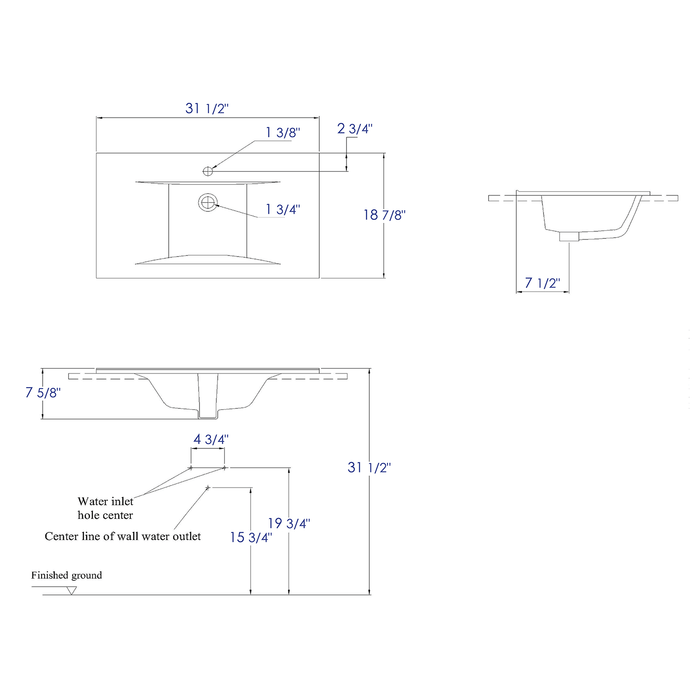 EAGO BB127 White Ceramic 32" x 19" Rectangular Drop in Sink