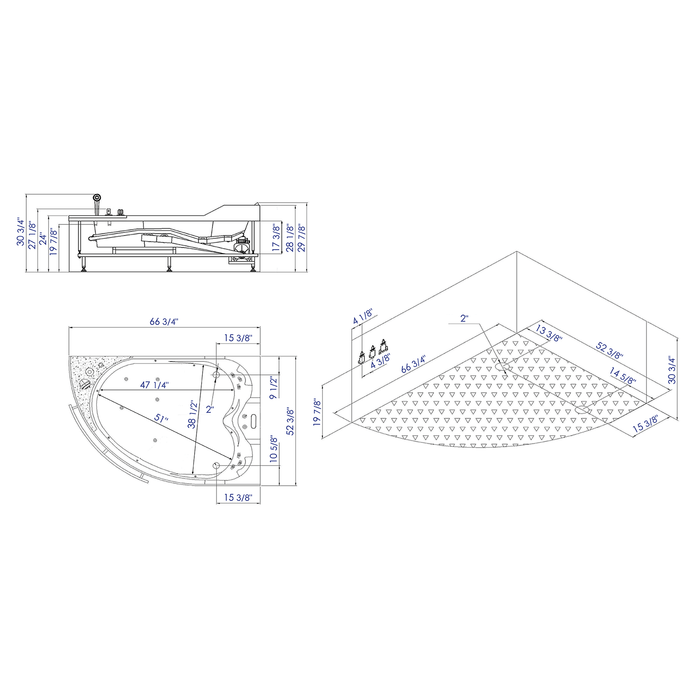 EAGO AM113ETL-L 5.5 ft Left Corner Acrylic White Whirlpool Bathtub for Two