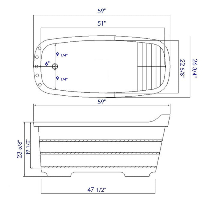 ALFI Brand AB1148 59" Free Standing Wooden Bathtub with Chrome Tub Filler