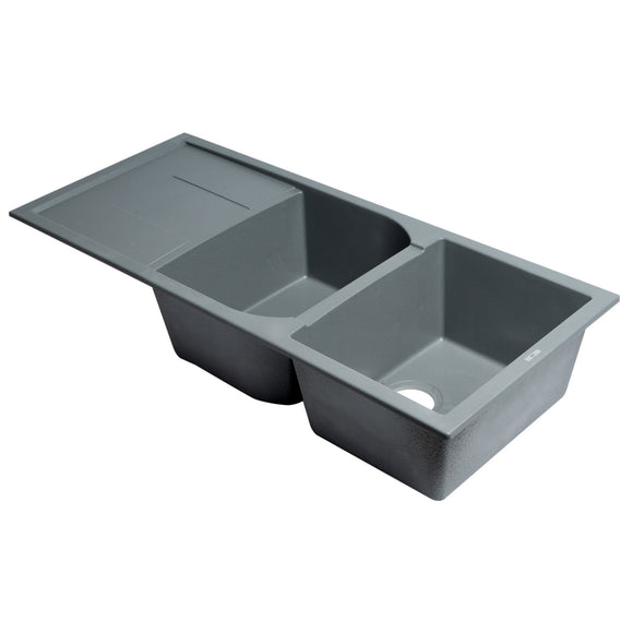 ALFI AB4620DI-T Titanium 46" 2x Bowl Granite Comp Kitchen Sink with Drainboard