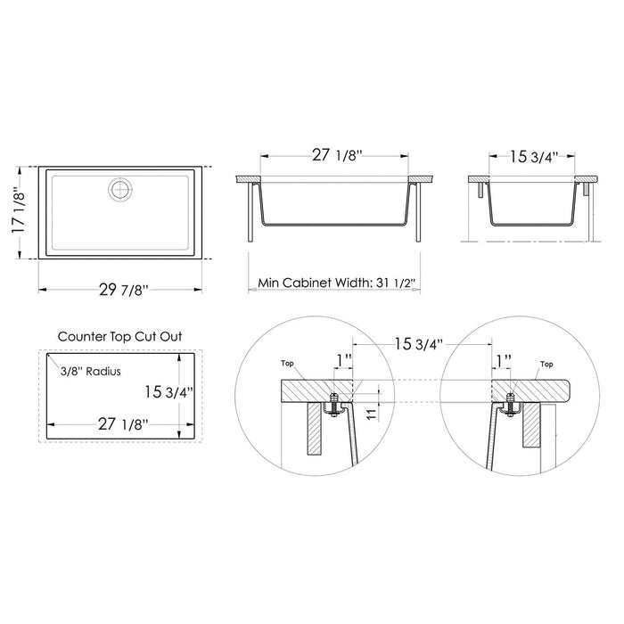 ALFI Brand AB3020UM-T Titanium 30" Undermount Granite Composite Kitchen Sink